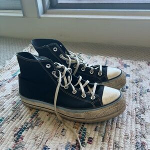 Converse black and baby blue platform high top converse
